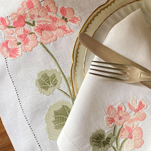 Load image into Gallery viewer, 100% linen pink Geranium placemat with napkin