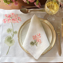 Load image into Gallery viewer, 100% linen pink Geranium placemat with napkin