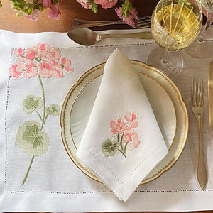 100% linen pink Geranium placemat with napkin