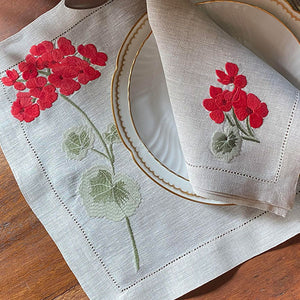 100% linen red Geranium placemat with napkin