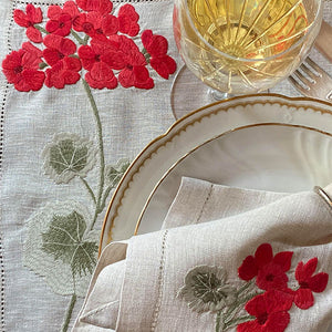 100% linen red Geranium placemat with napkin
