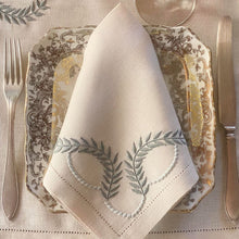 Load image into Gallery viewer, Green Leaf placemat embroidered 100% beige linen with napkin