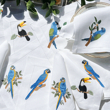 Load image into Gallery viewer, Amazon Birds Placemat Set Kit 06 Places and 06 Napkins 100% linen