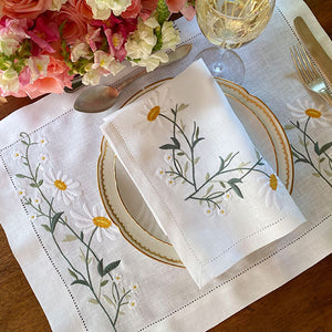 100% linen white Daisies placemat with napkin