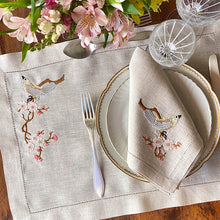 Load image into Gallery viewer, Cherry Bird Placemat 100% natural beige linen with napkin 