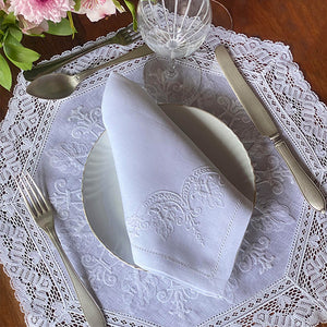 100% linen embroidered Queen Lace placemat with napkin 