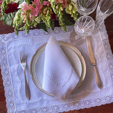 Load image into Gallery viewer, Vintage white 100% linen lace placemat with napkin