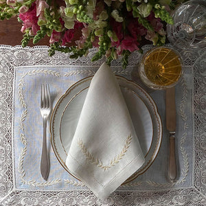 100% linen vintage ivory lace placemat with napkin 