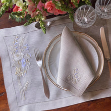 Load image into Gallery viewer, Embroidered wheat placemat 100% natural beige linen with napkin 