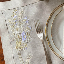 Load image into Gallery viewer, Embroidered wheat placemat 100% natural beige linen with napkin 