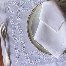 Load image into Gallery viewer, Hand embroidered 100% linen Victoria placemat with napkin
