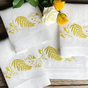 Golden Leaf Guest Towel embroidered 100% linen 26x45cm unit