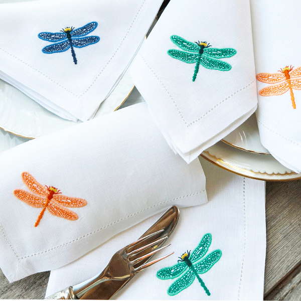 Dragonfly napkins kit of 6 100% linen napkins 
