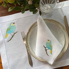 Load image into Gallery viewer, Embroidered Tropical Birds Placemats 100% linen with Napkins Kit (12 pieces)