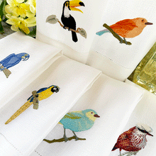Load image into Gallery viewer, Tropical Bird Guest Towels Kit 6 units 100% linen