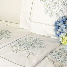 Load image into Gallery viewer, Blue embroidered Miguet sheet set 4 pieces 2.40x2.80m cotton 300 threads