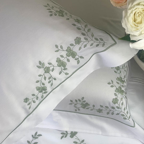 Queen-Size Green Floral Bed Sheet Set 2.40x2.80m 100% cotton 300 threads 