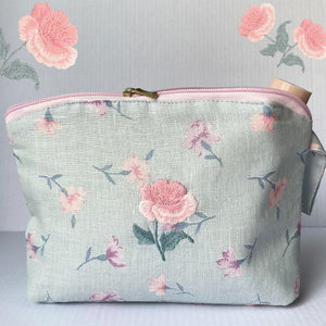 Embroidered floral printed linen toilet bag large size