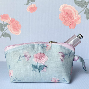 Embroidered floral printed linen toiletry bag small size 