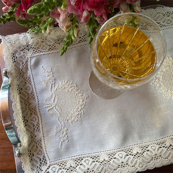 Embroidered Sieve Tray Cloth natural beige 30x40cm 100% linen 