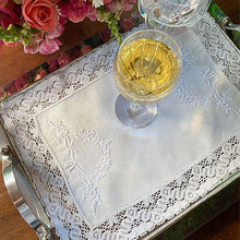 Load image into Gallery viewer, White Sieve Tray Cloth with embroidery and lace 36x48cm