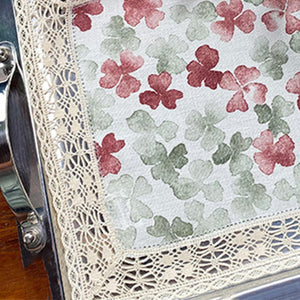 Trefoil Floral Tray Cloth 30x42cm lace and 100% printed linen 