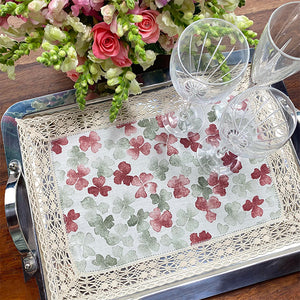 Trefoil Floral Tray Cloth 30x42cm lace and 100% printed linen 