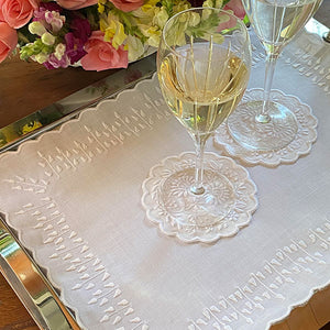Manually embroidered Leaf Tray Cloth 30 x 42cm 100% linen 