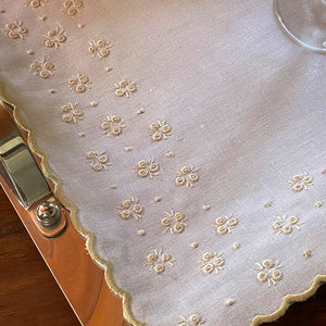 Beige manual embroidered Rococo Tray Cloth 39x47cm 100% linen 