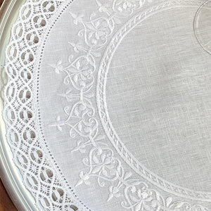 Royal Tray Cloth embroidered and lace 0.40cm round 100% linen
