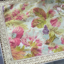Load image into Gallery viewer, Vintage Floral Tray Cloth 100% linen with lace 30x40cm 