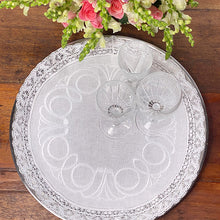 Load image into Gallery viewer, Waves tray cloth embroidered and lace 41cm round 100% linen 