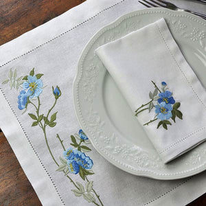 Fleur Bleue 100% linen placemat with napkin 