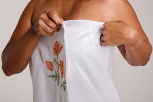 Salmon floral bath cover-up 100% terry cotton