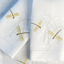 Load image into Gallery viewer, Embroidered Dragonfly Guest Towel 100% linen 26x45cm unit