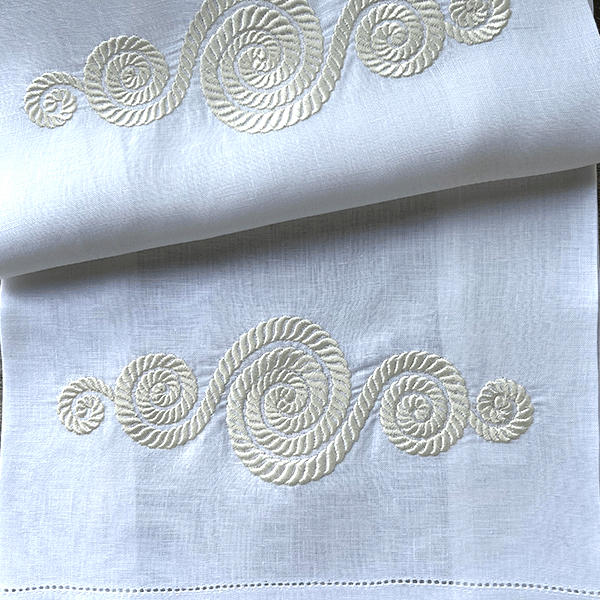 Ivory embroidered Nautical Toilet Towel 42x75cm 100% linen