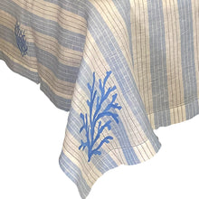 Load image into Gallery viewer, Coral Blue Striped Tablecloth 100% European linen without napkin