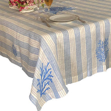 Load image into Gallery viewer, Coral Blue Striped Tablecloth 100% European linen without napkin