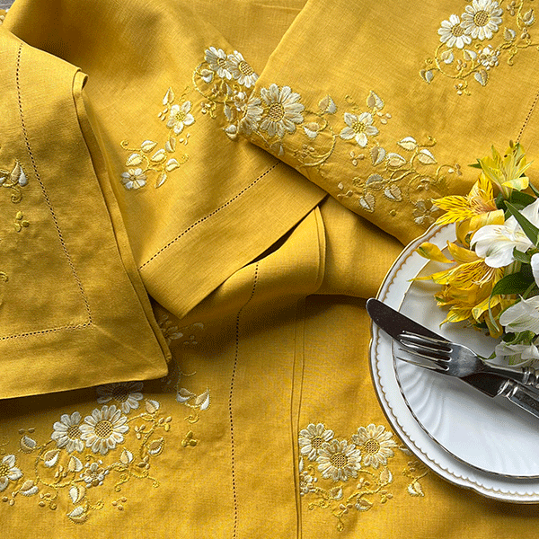 Embroidered Royal Tablecloth 100% linen • without napkin • See sizes