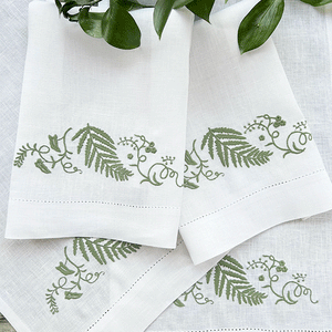 Green Leaf Guest Towel embroidered 100% linen - unit