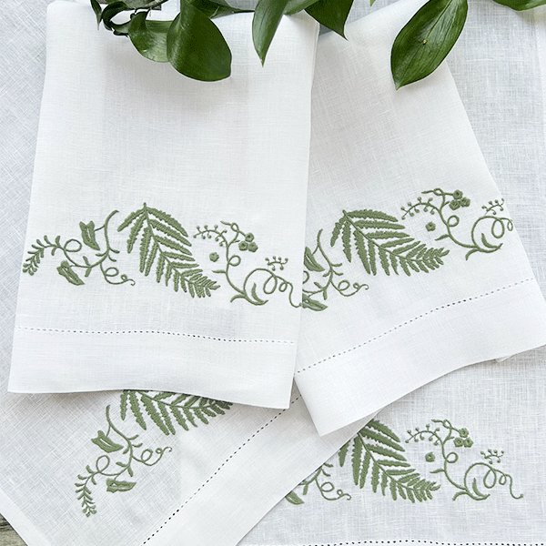 Green Leaf Guest Towel embroidered 100% linen - unit