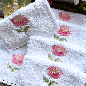 Toalha de Visita Fleur Rose Kit 6 unidades 100% algodão felpudo
