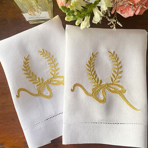 Lace guest towel embroidered 100% linen 26x45cm unit