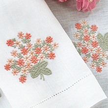 Load image into Gallery viewer, Daisies Visiting Towel salmon tones 100% linen 26x45cm unit