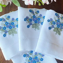 Load image into Gallery viewer, Embroidered blue daisies guest towel 100% linen 26x45cm